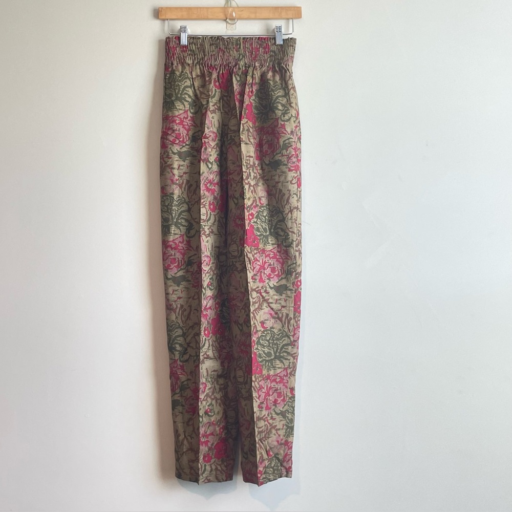 Vintage Ilio Floral High Rise Tapered Elastic Waistband Pants Sz M
